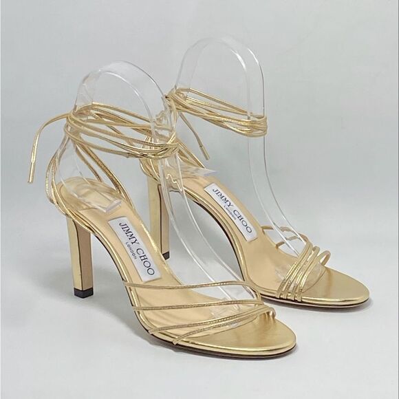 Jimmy Choo Antia Metallic Leather Ankle-Tie Sandals size 36 - Picture 7 of 12